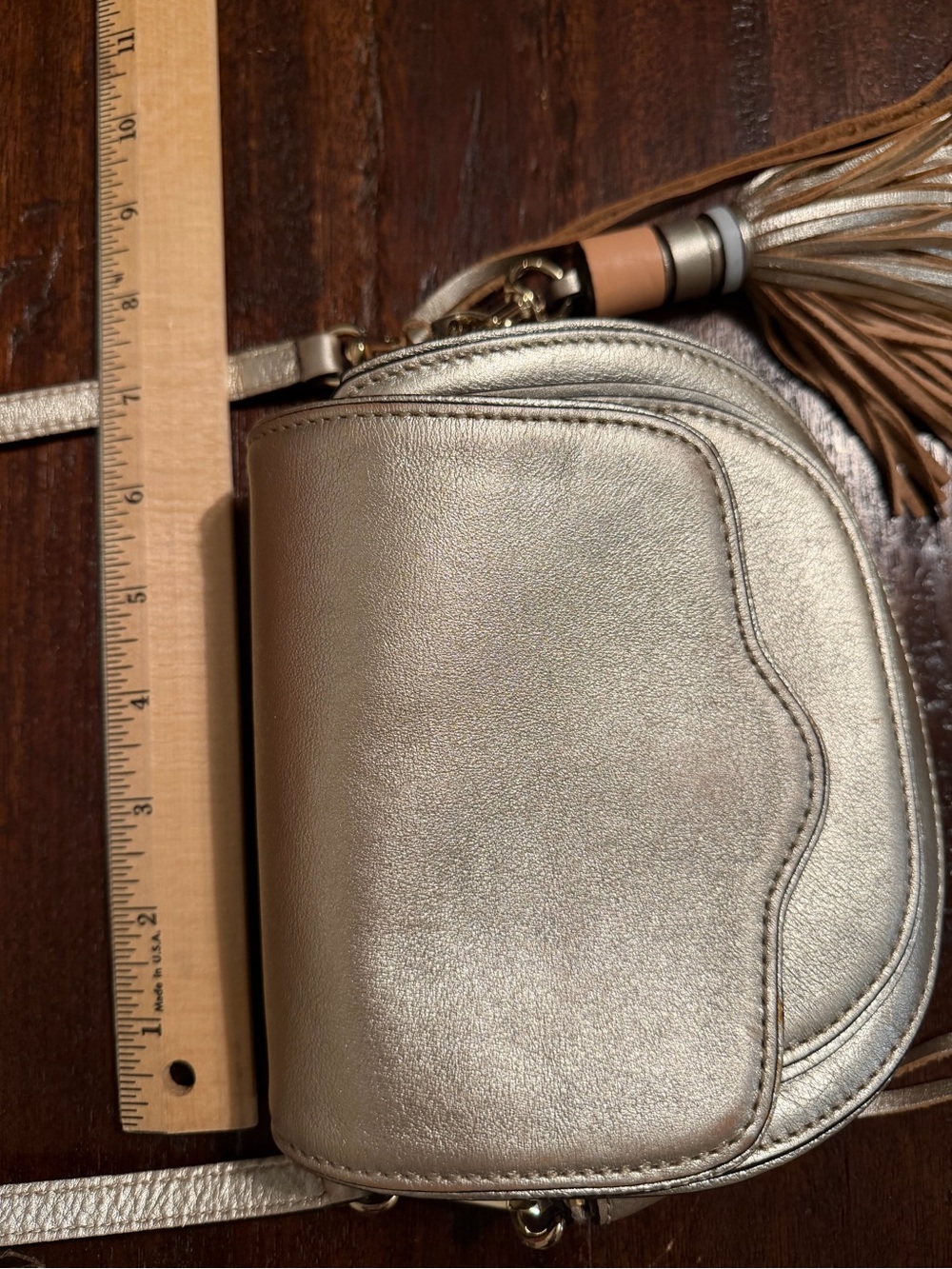 Rebecca Minkoff Metallic Gold Crossbody with Tassel Accent